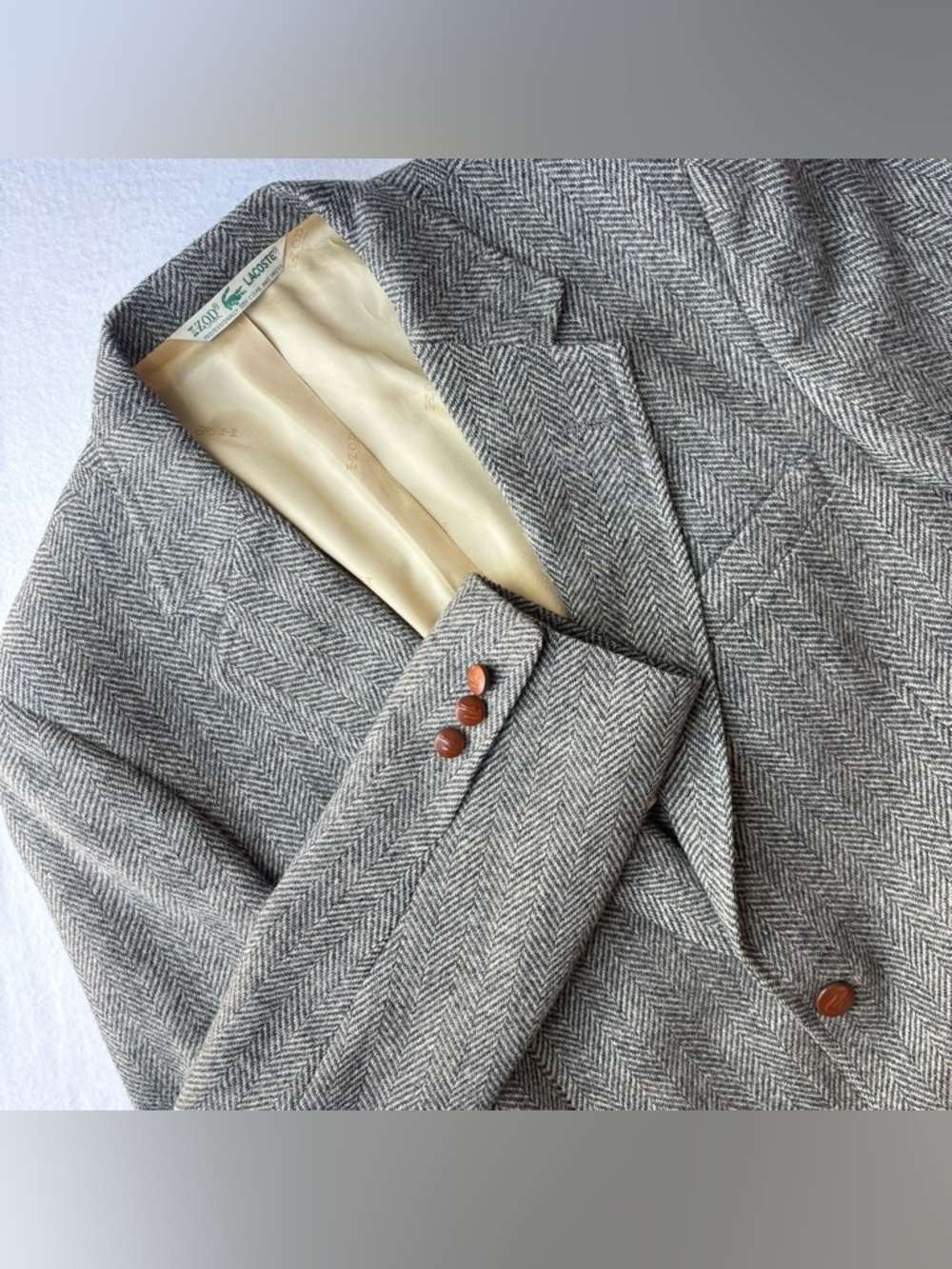 1970s Izod Lacoste Men's Gray Tweed USA Union Made Blazer Jacket Chest 42/44